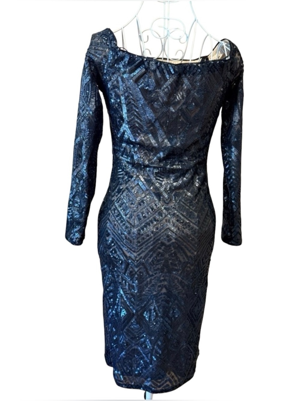 BCBGMaxAzria Eunice Sequin Off Shoulder Bodycon Dress Black New Tags Small - Picture 5 of 9